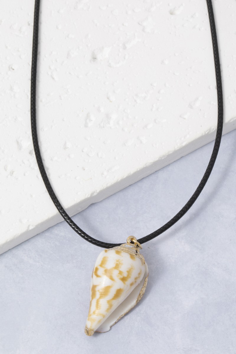 Metallic Accent Cone Shell Pendant Cord Necklace