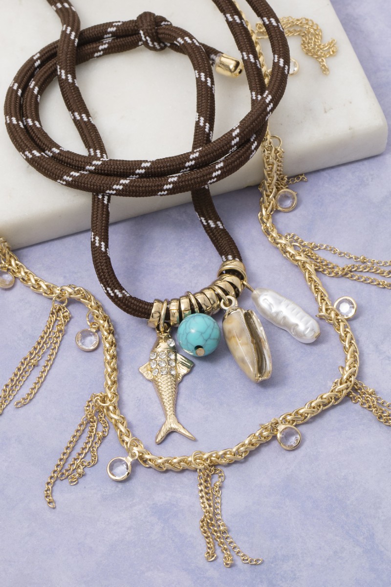 Sea Life Charms Chain And Cord Layered Necklace