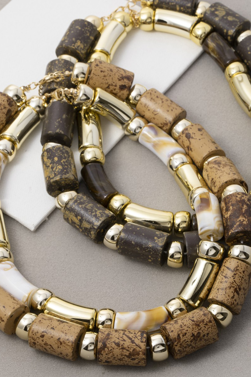Mixed Chunky Tube Beads Layered Statement Necklace