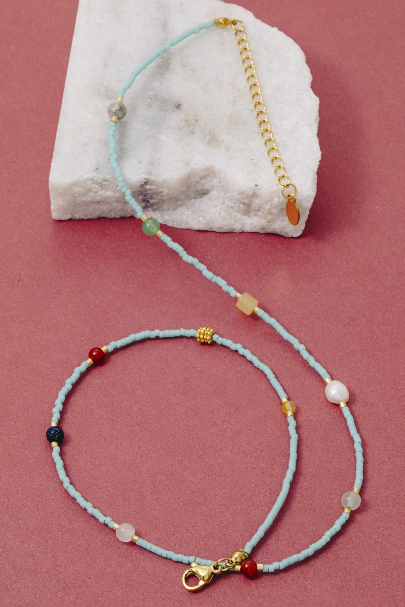 Seed Beaded Bead Station Necklace