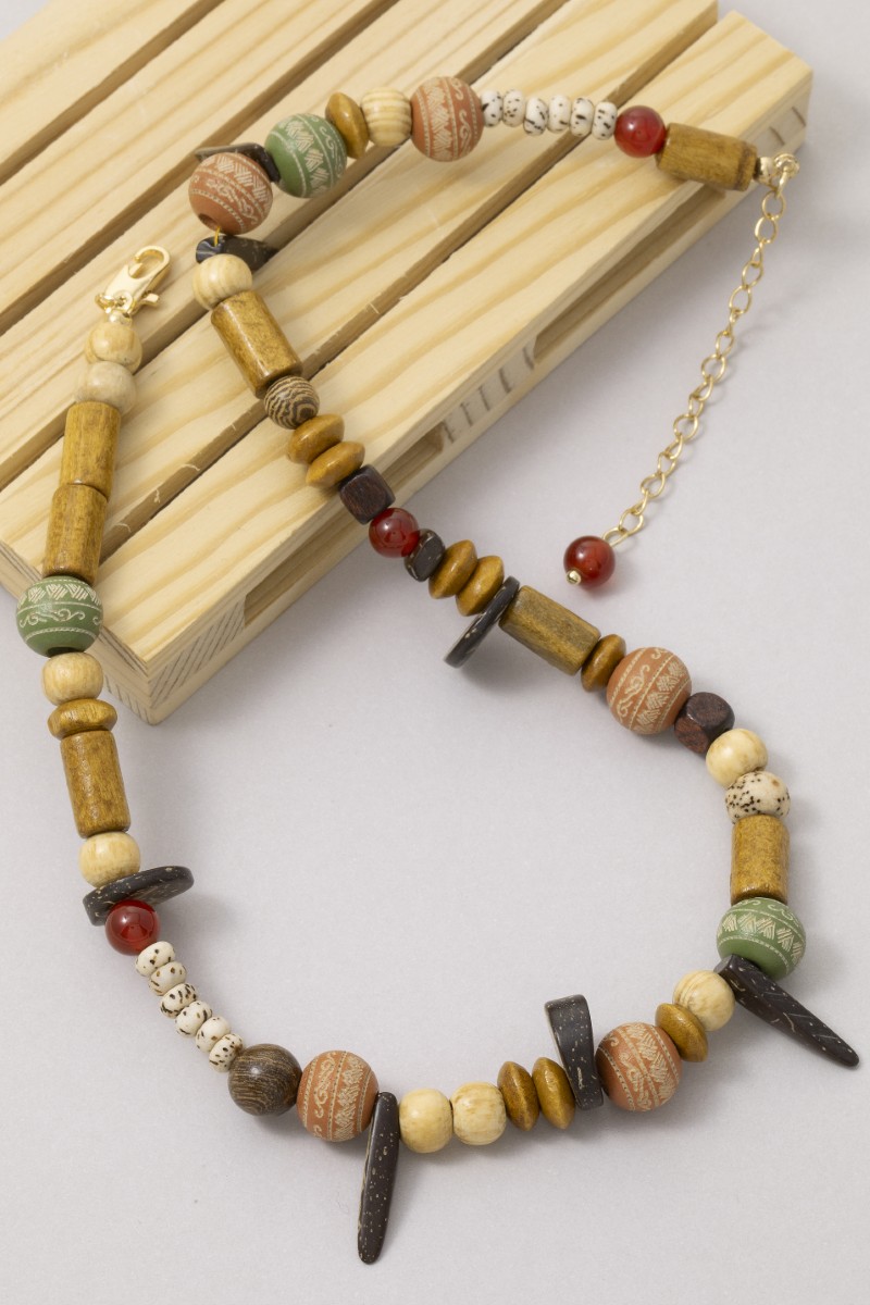 Assorted Boho Wooden Bead Necklace