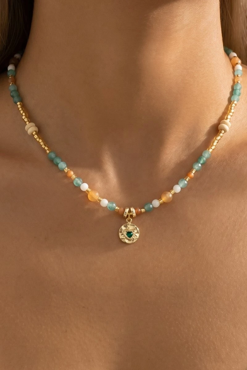 Heart Pendent Multi Beaded Necklace