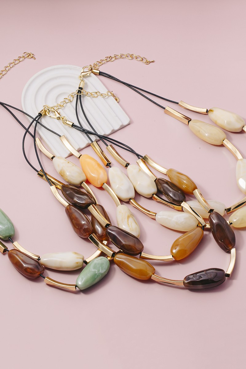 Large Stone Layered Resin Necklace