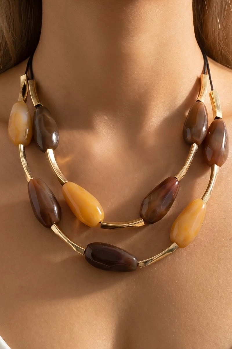 Large Stone Layered Resin Necklace