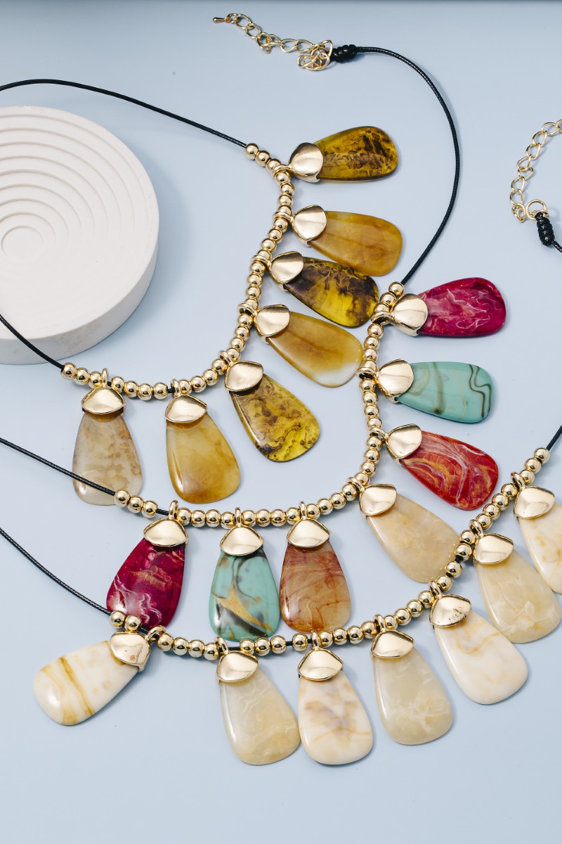 Resin Stone Dangle Statement Necklace
