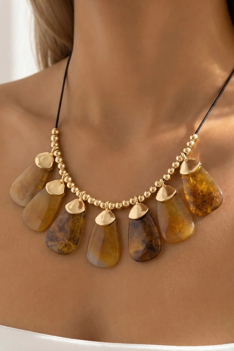 Resin Stone Dangle Statement Necklace