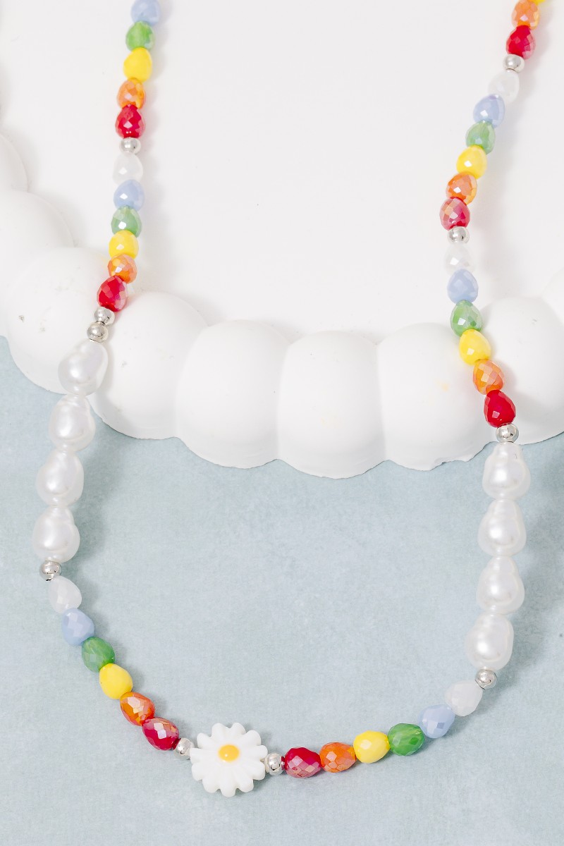 Rainbow Beaded Flower Necklace
