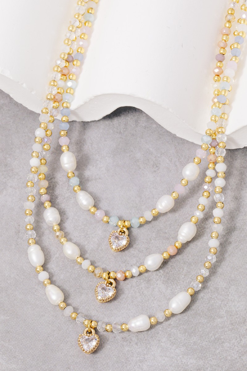 Mini Assorted Bead Heart Pendant Necklace