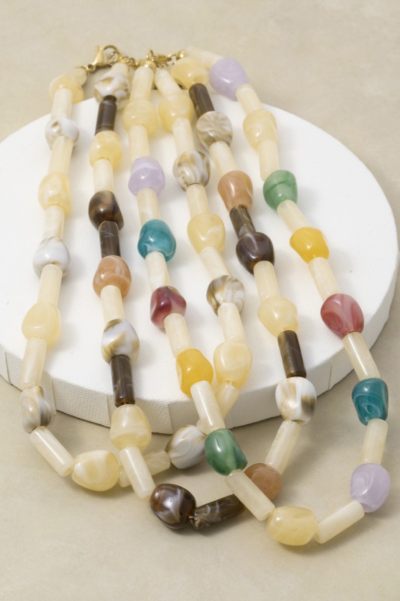 Marble Resin Cylinders And Beads Necklace