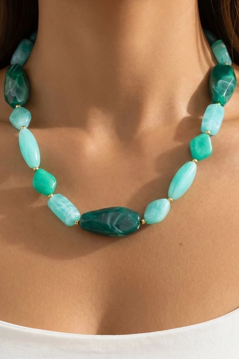 Irregular Shapes Large Marble Resin Beads Necklace