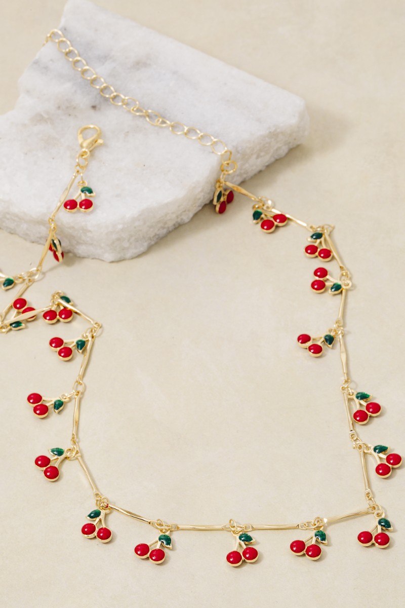 Multi Cherry Fruit Station Necklace
