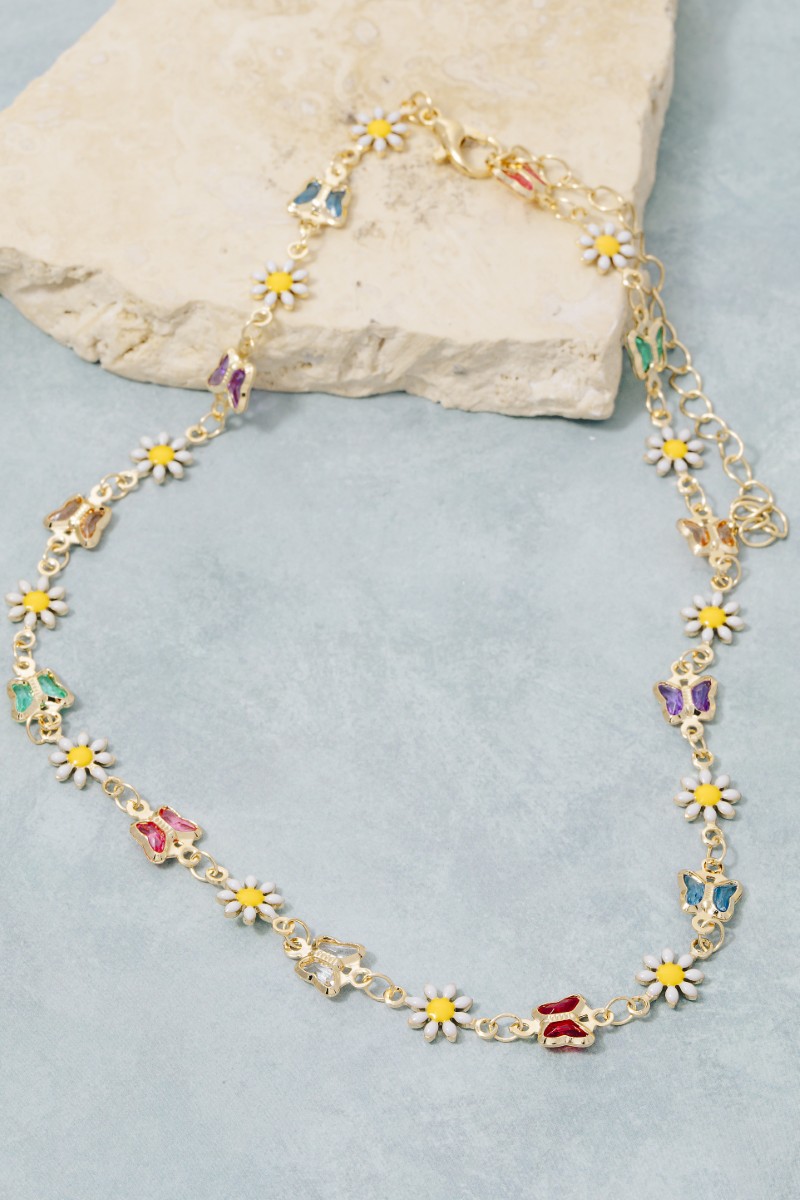 Butterfly Flower Station Chain Necklace