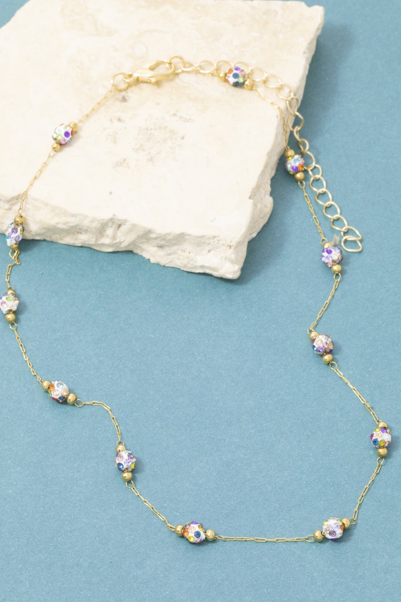 Colorful Studded Ball Bead Station Necklace