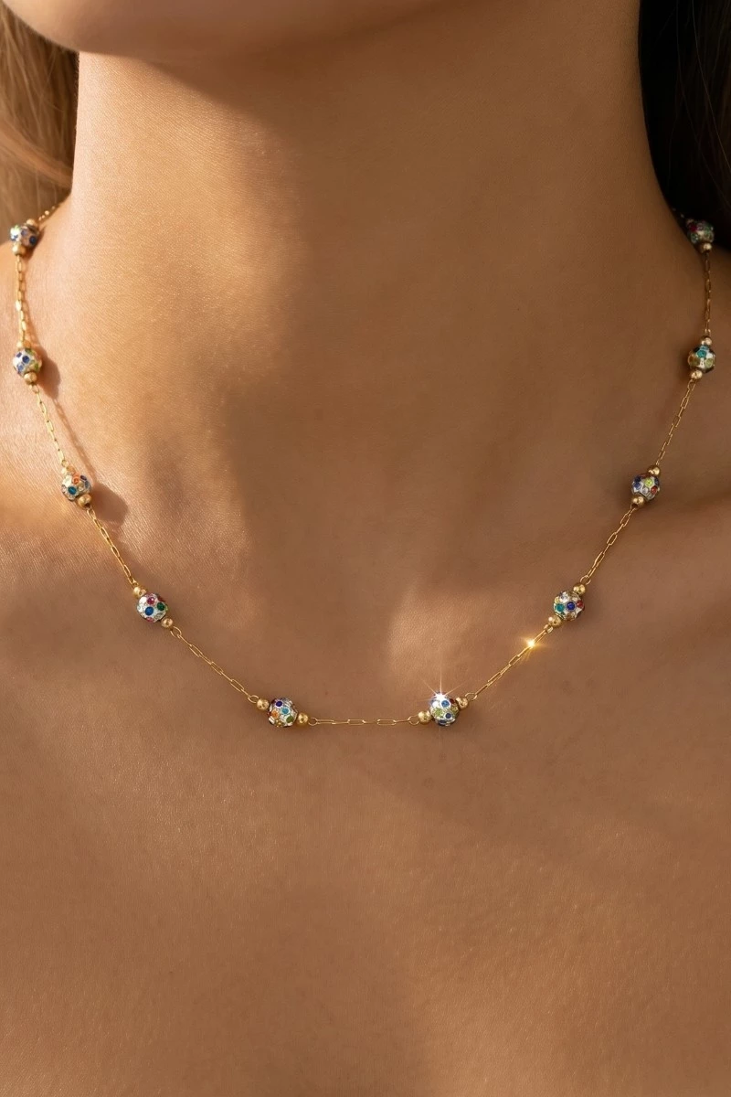 Colorful Studded Ball Bead Station Necklace