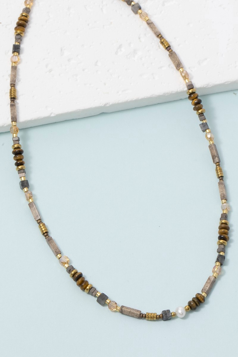 Mixed Beads Link Adjustable Necklace