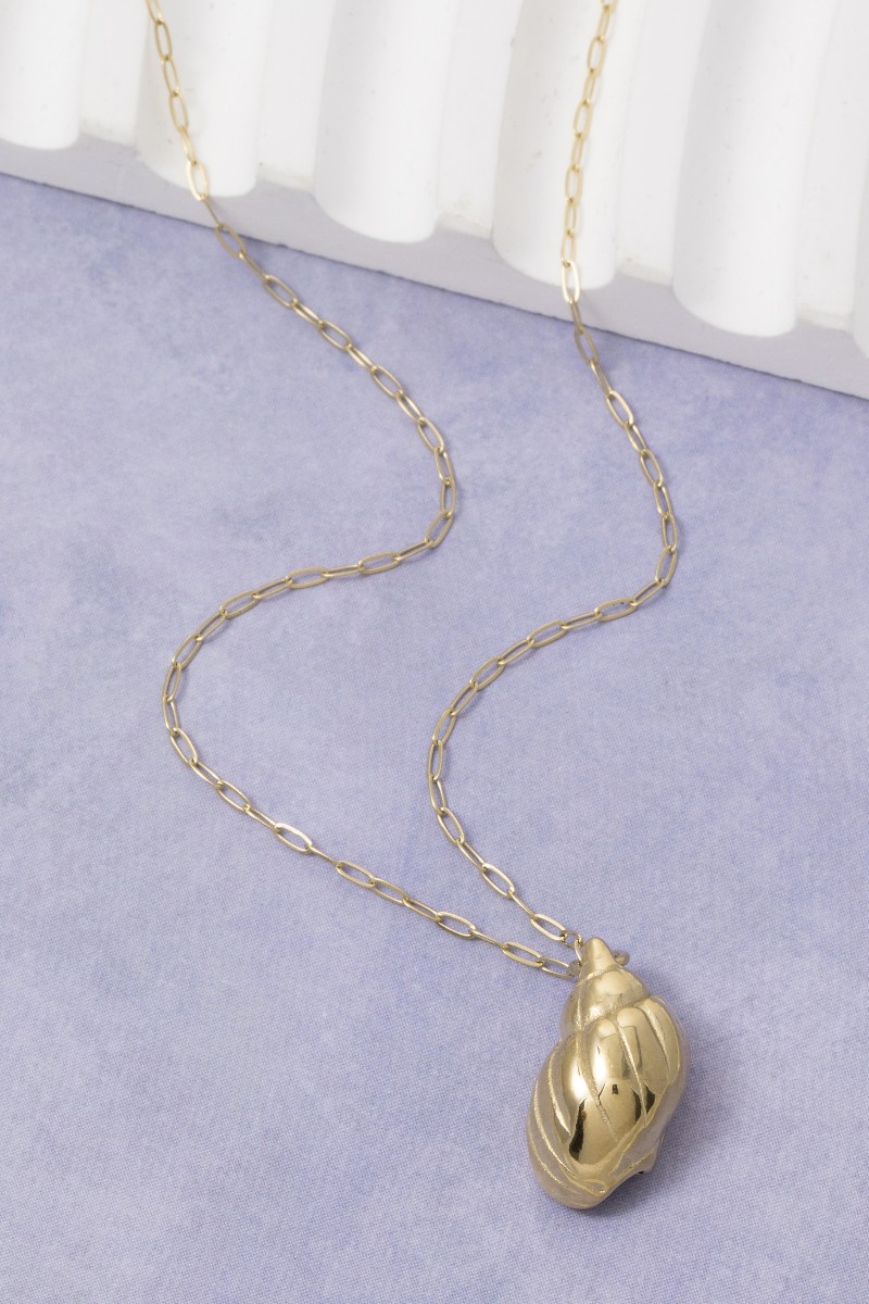 Stainless Steel Cone Sea Shell Pendant Necklace