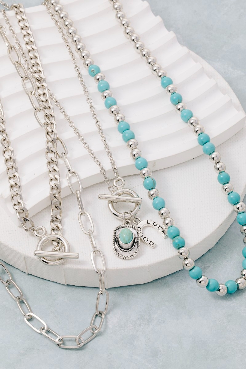 Western Turquoise Charm Layered Necklace