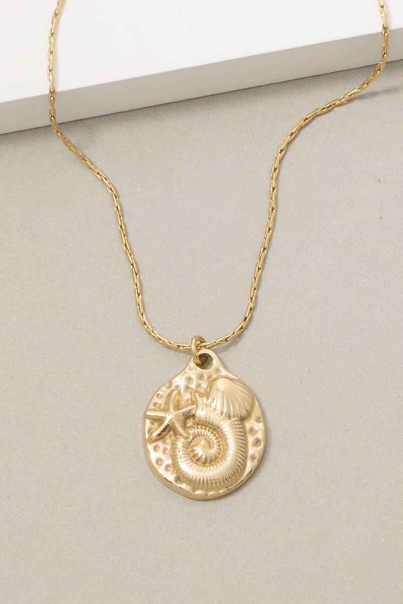 Ocean Motif Hammered Coin Pendant Necklace
