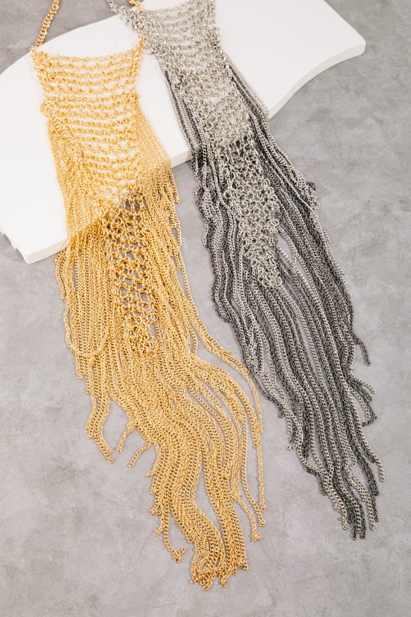 Multi Chain Fringe Bib Statement Chunky Necklace