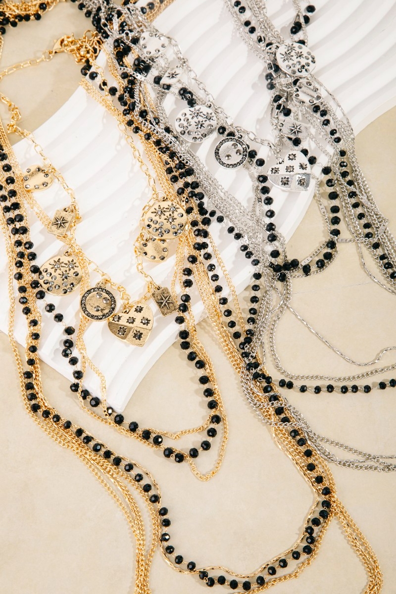 Multi Layered Chain Heart Charms Necklace