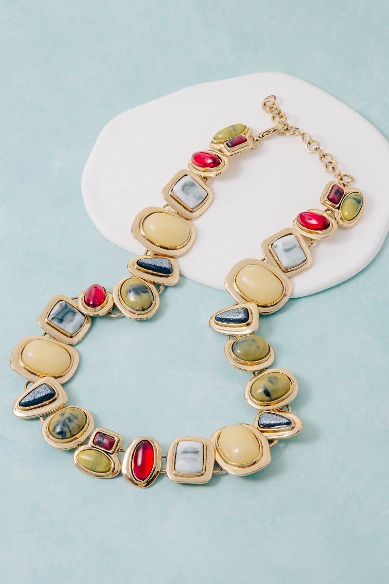 Assorted Stone Link Statement Necklace