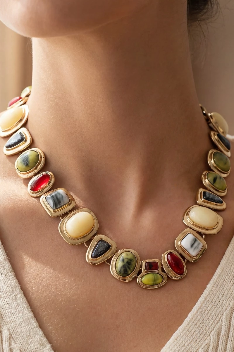 Assorted Stone Link Statement Necklace