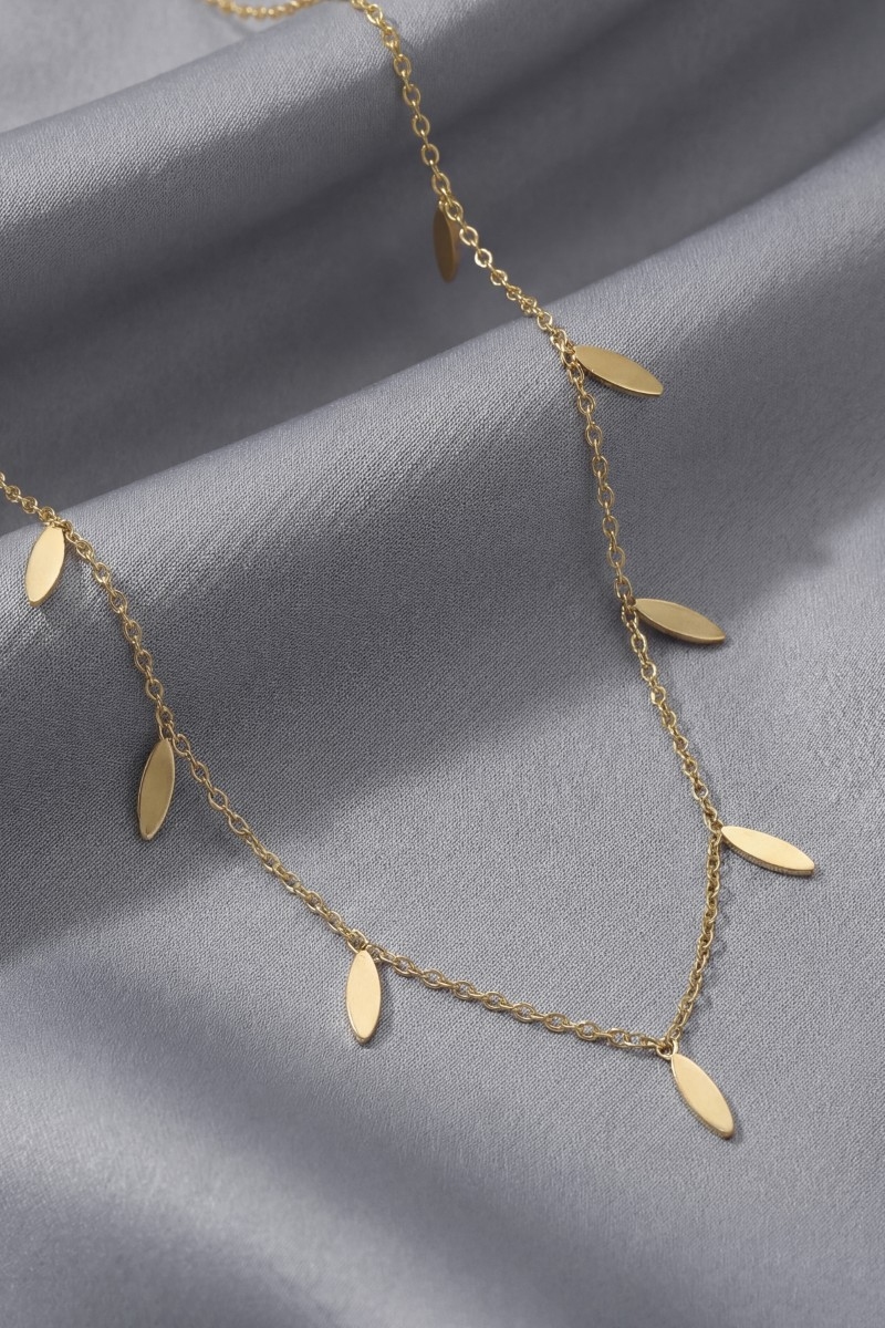 Stainless Steel Leaf Charms Station Necklace