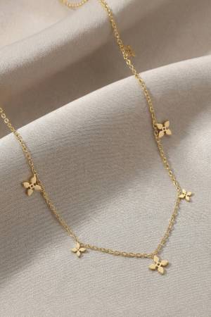Stainless Steel Flower Charms Station Necklace