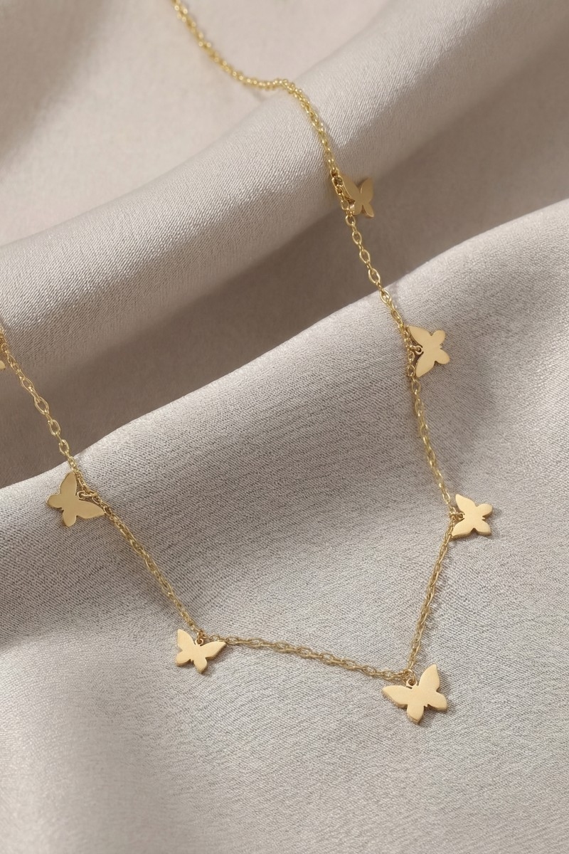 Stainless Steel Butterfly Charms Station Necklace