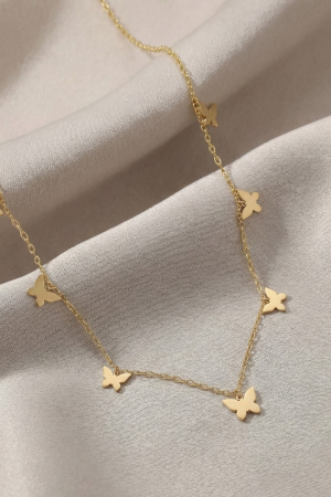 Stainless Steel Butterfly Charms Station Necklace