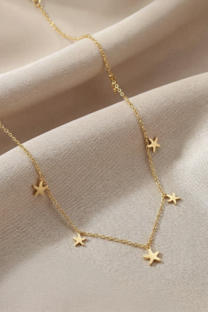 Stainless Steel Starfish Charms Station Necklace