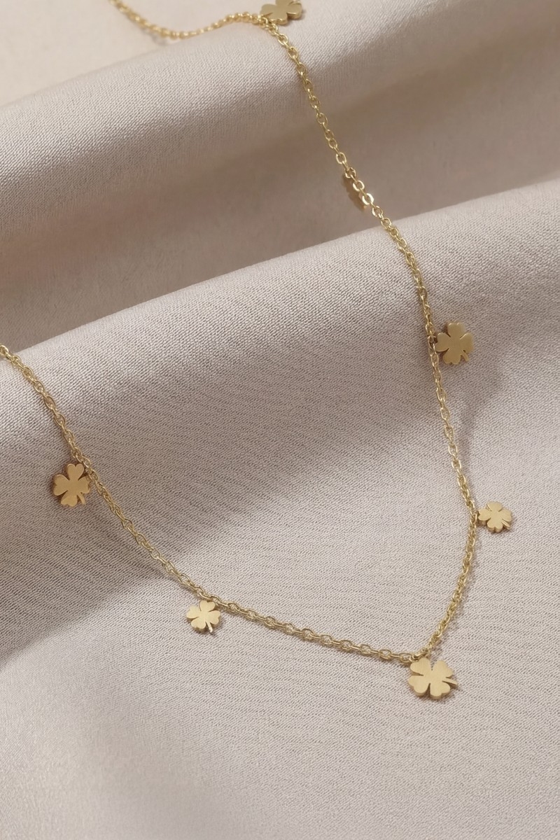 Stainless Steel Clover Charms Station Necklace