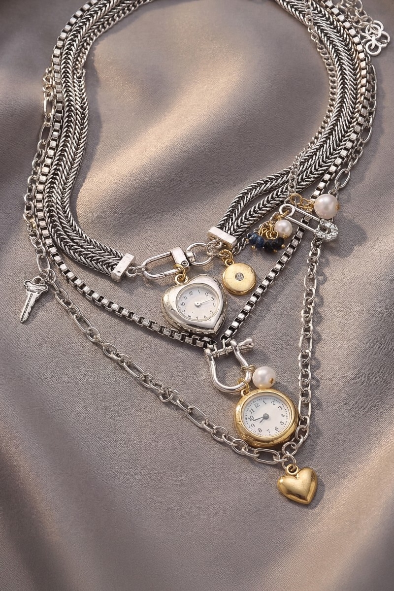 Assorted Multi Chain Layered Watch Charms Necklace