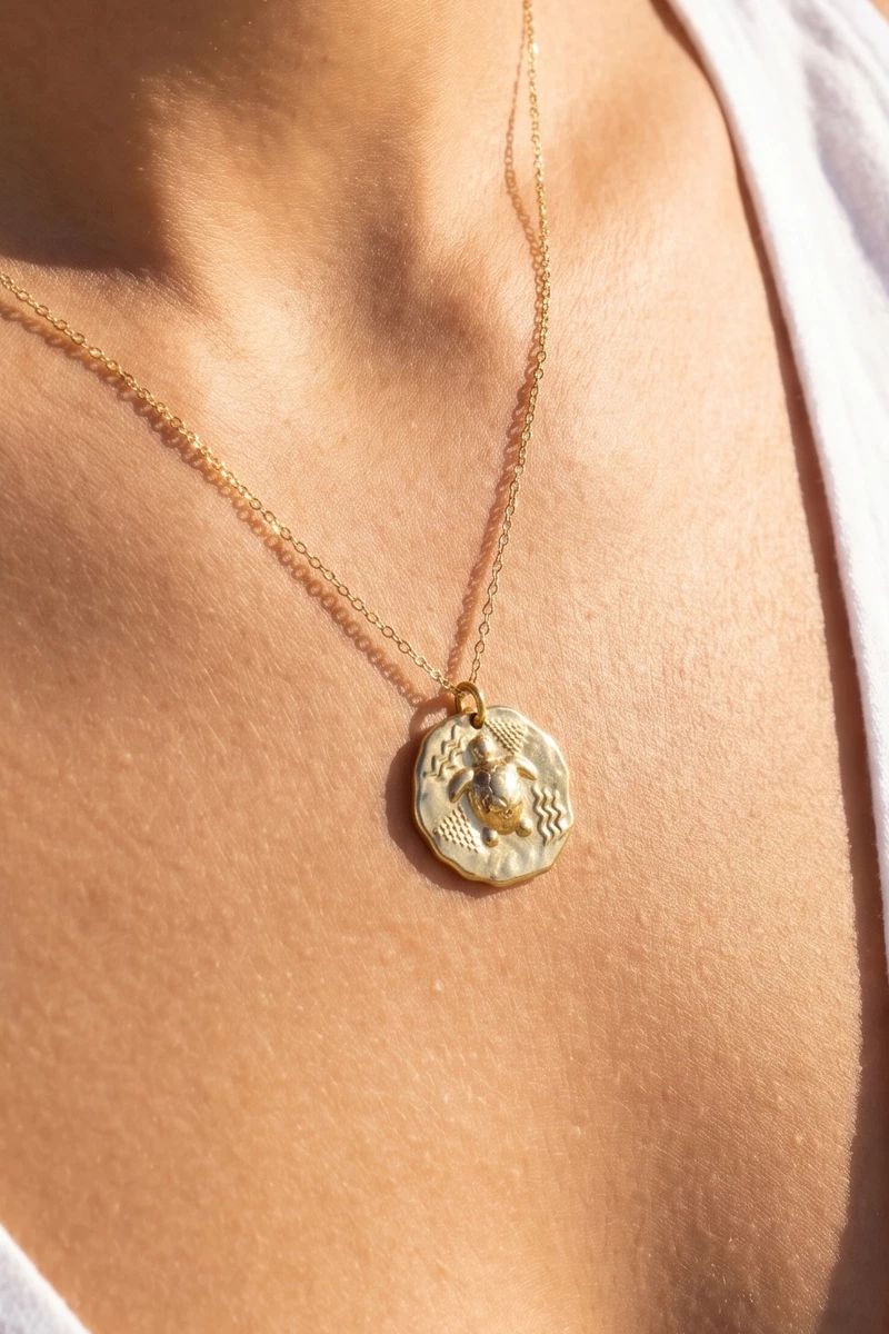 Stainless Steel Sea Turtle Medallion Necklace