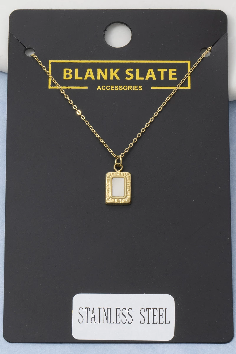 Stainless Steel Rectangle Mop Pendant Necklace