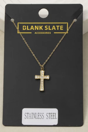 Stainless Steel Cz Pave Cross Pendant Necklace