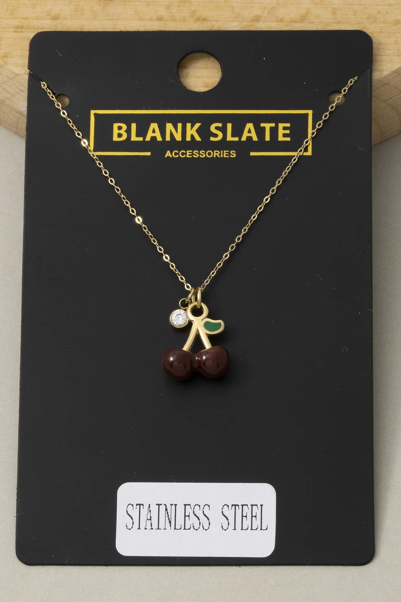 Stainless Steel Cherry Pendant Necklace