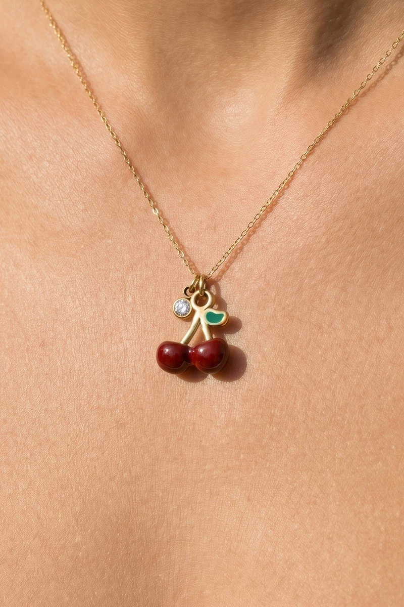 Stainless Steel Cherry Pendant Necklace