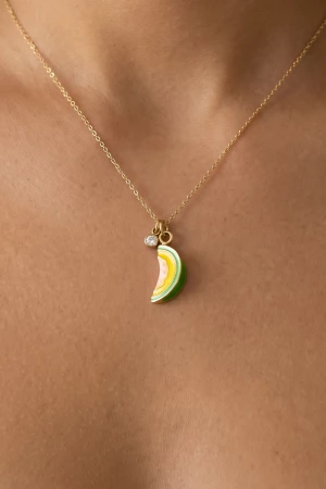 Stainless Steel Melon Slice Pendant Necklace