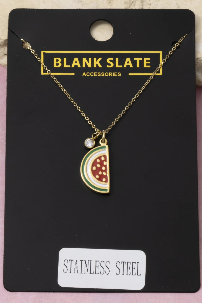 Stainless Steel Watermelon Pendant Necklace