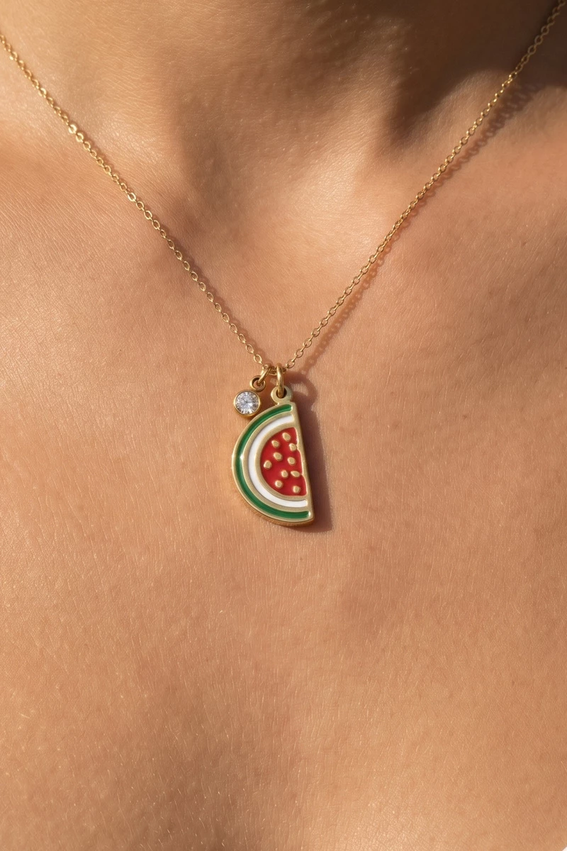 Stainless Steel Watermelon Pendant Necklace