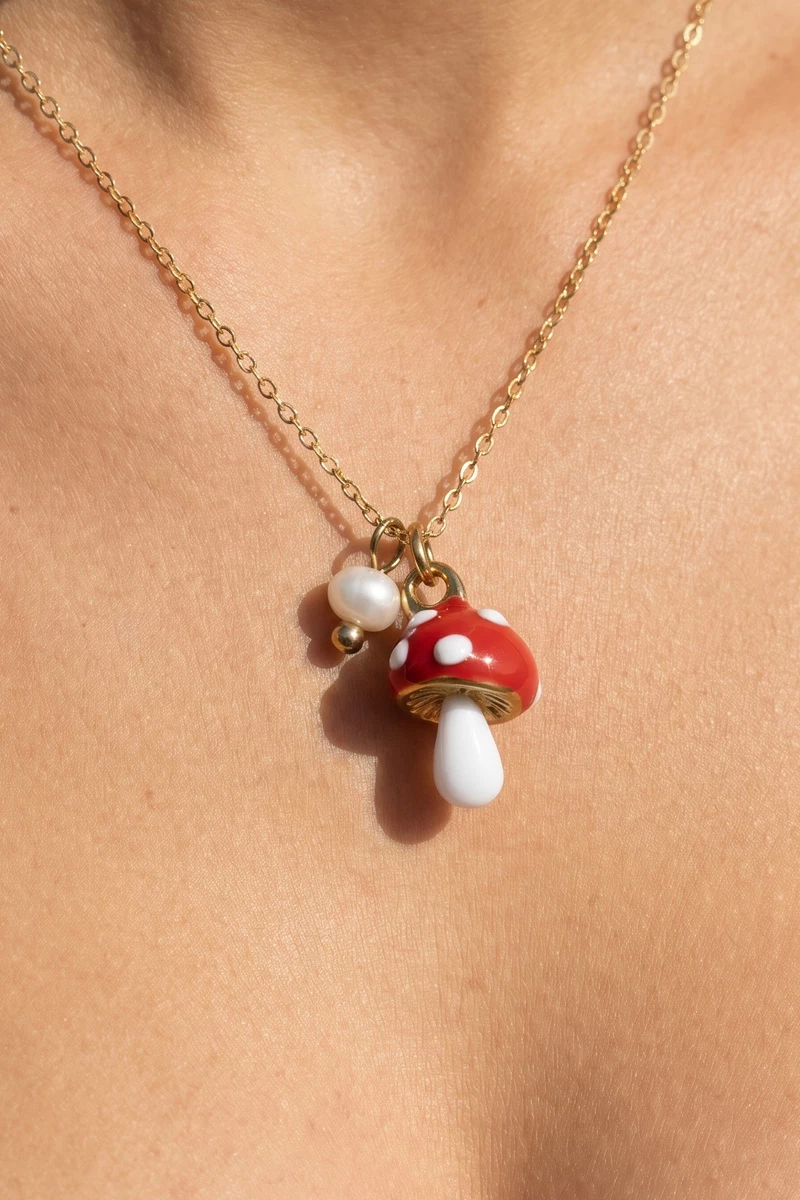Stainless Steel Polka Dot Mushroom Necklace