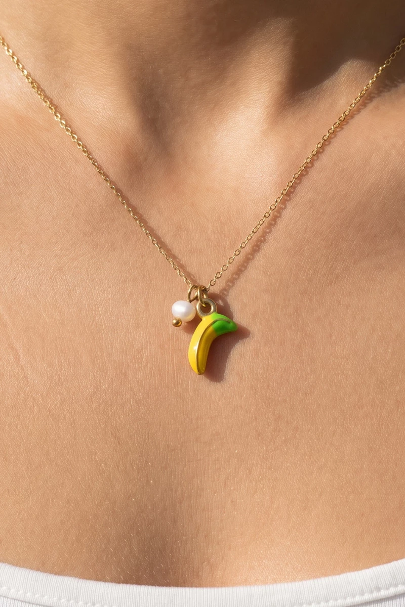 Stainless Steel Banana Pearl Pendant Necklace