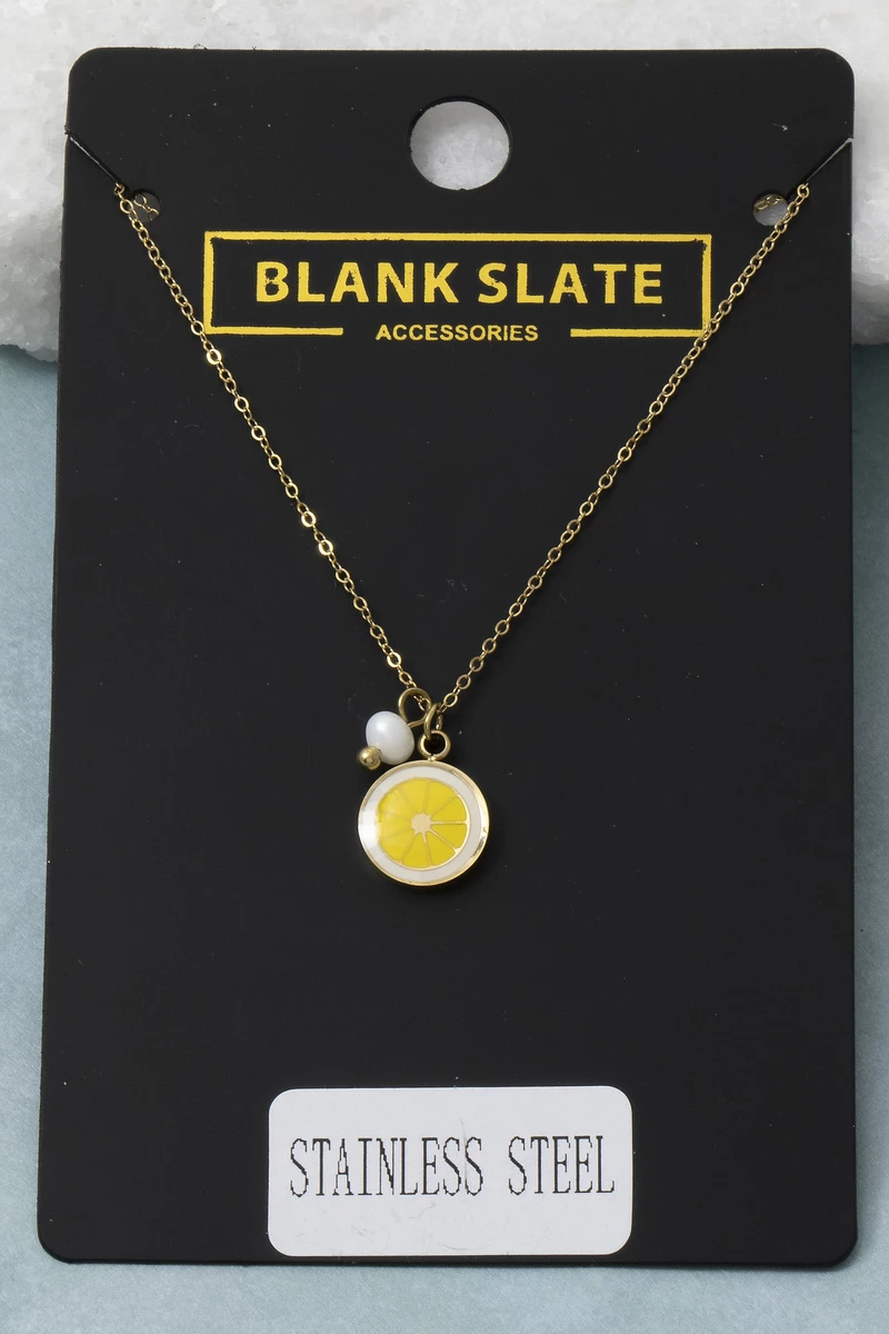 Stainless Steel Lemon Slice Pendant Necklace