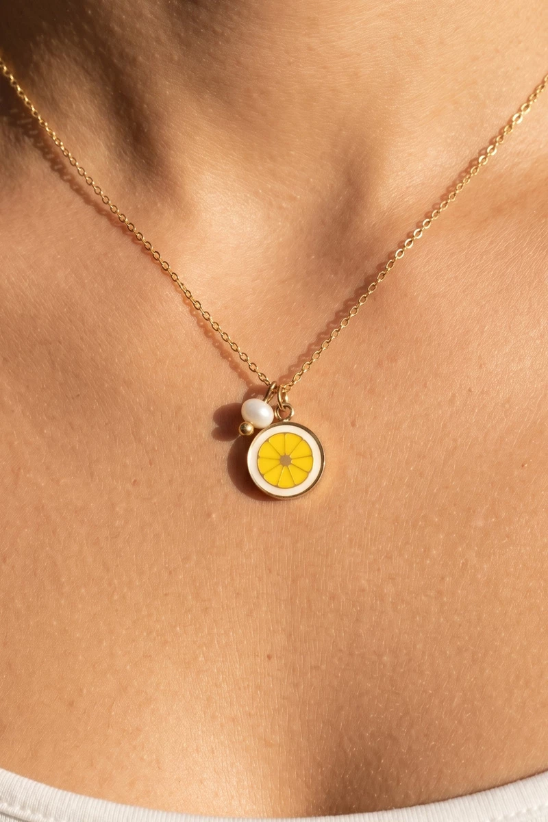 Stainless Steel Lemon Slice Pendant Necklace