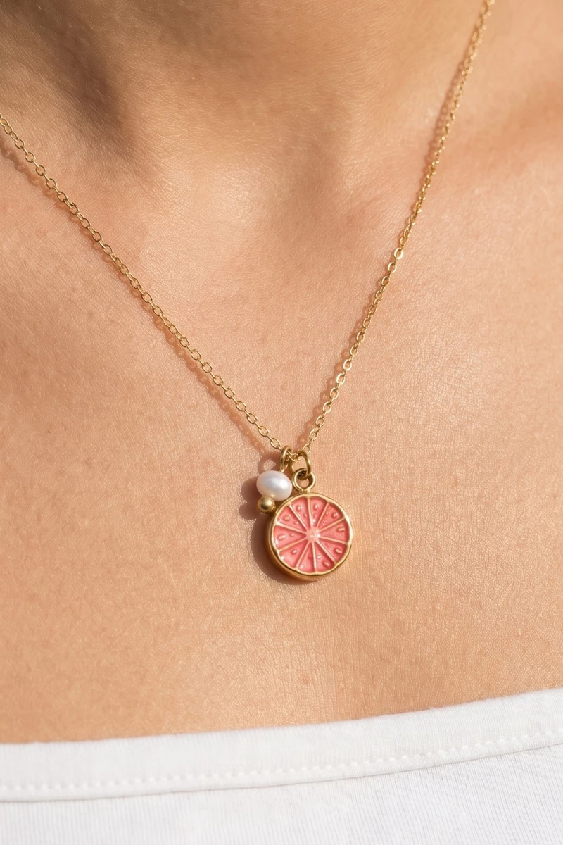 Stainless Steel Grapefruit Slice Necklace
