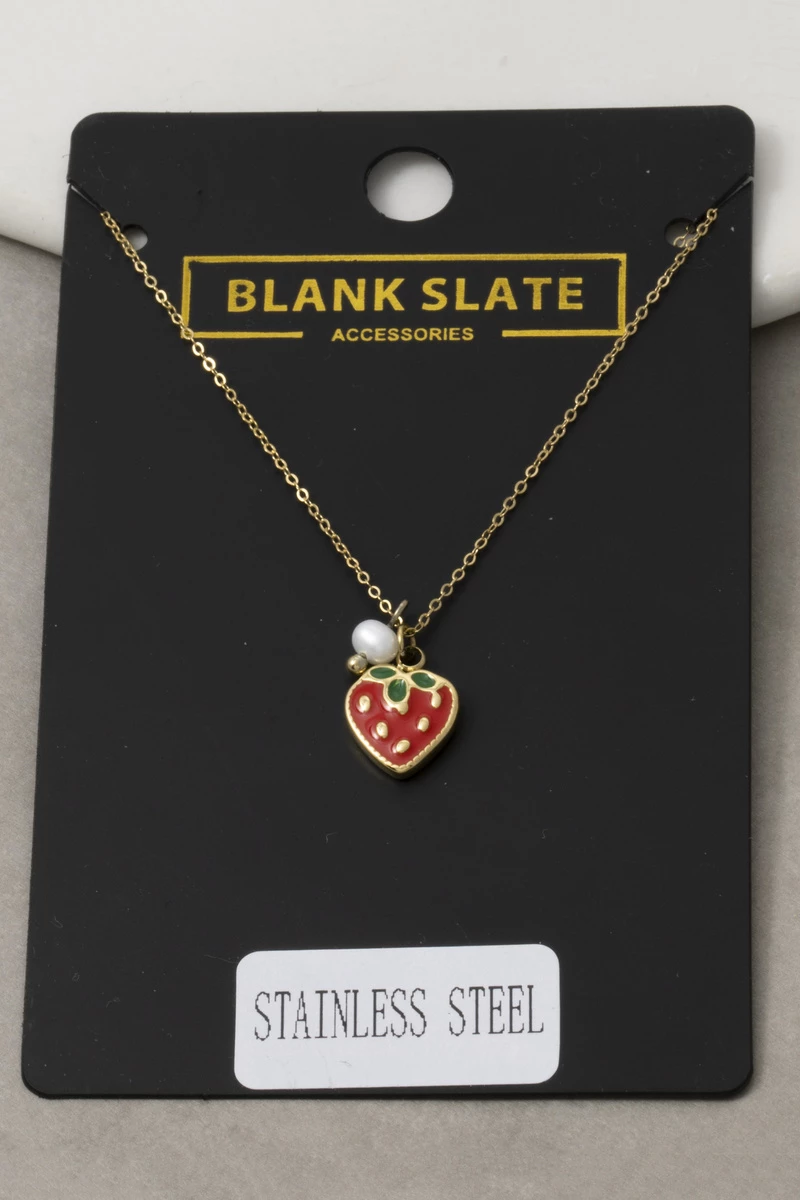 Stainless Steel Strawberry Pendant Necklace