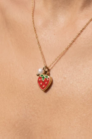 Stainless Steel Strawberry Pendant Necklace