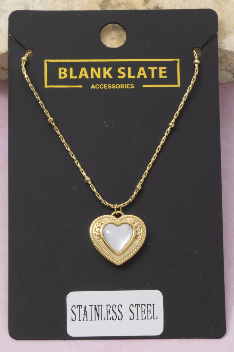 Stainless Steel Beaded Heart Mop Pendant Necklace