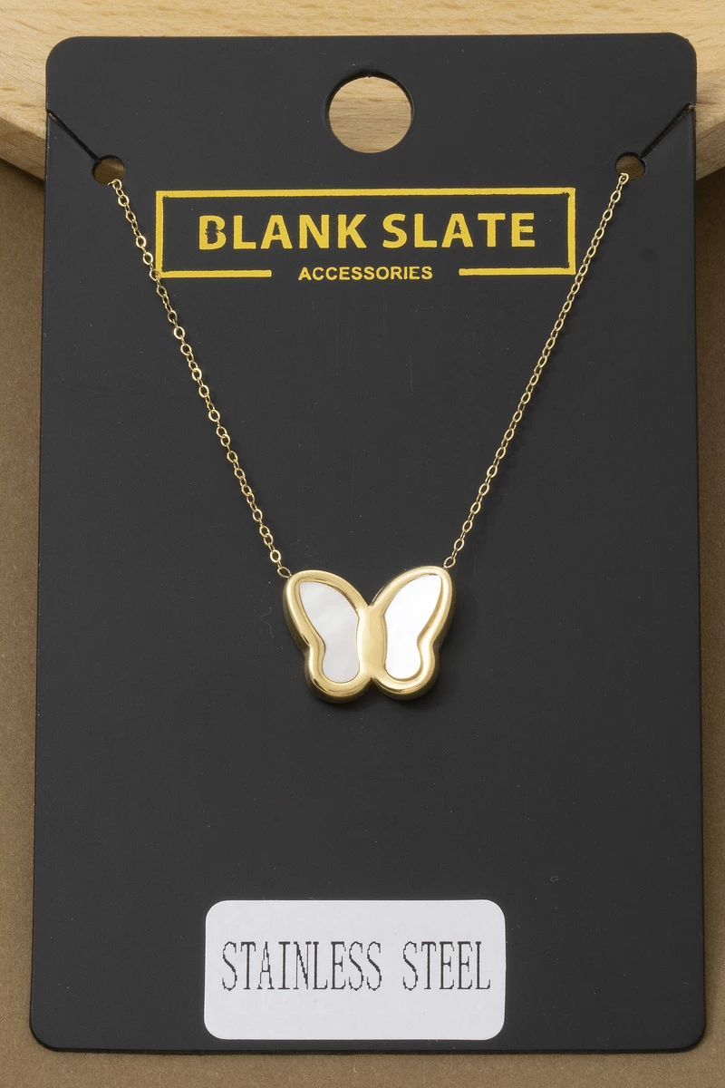 Stainless Steel Mop Butterfly Pendant Necklace